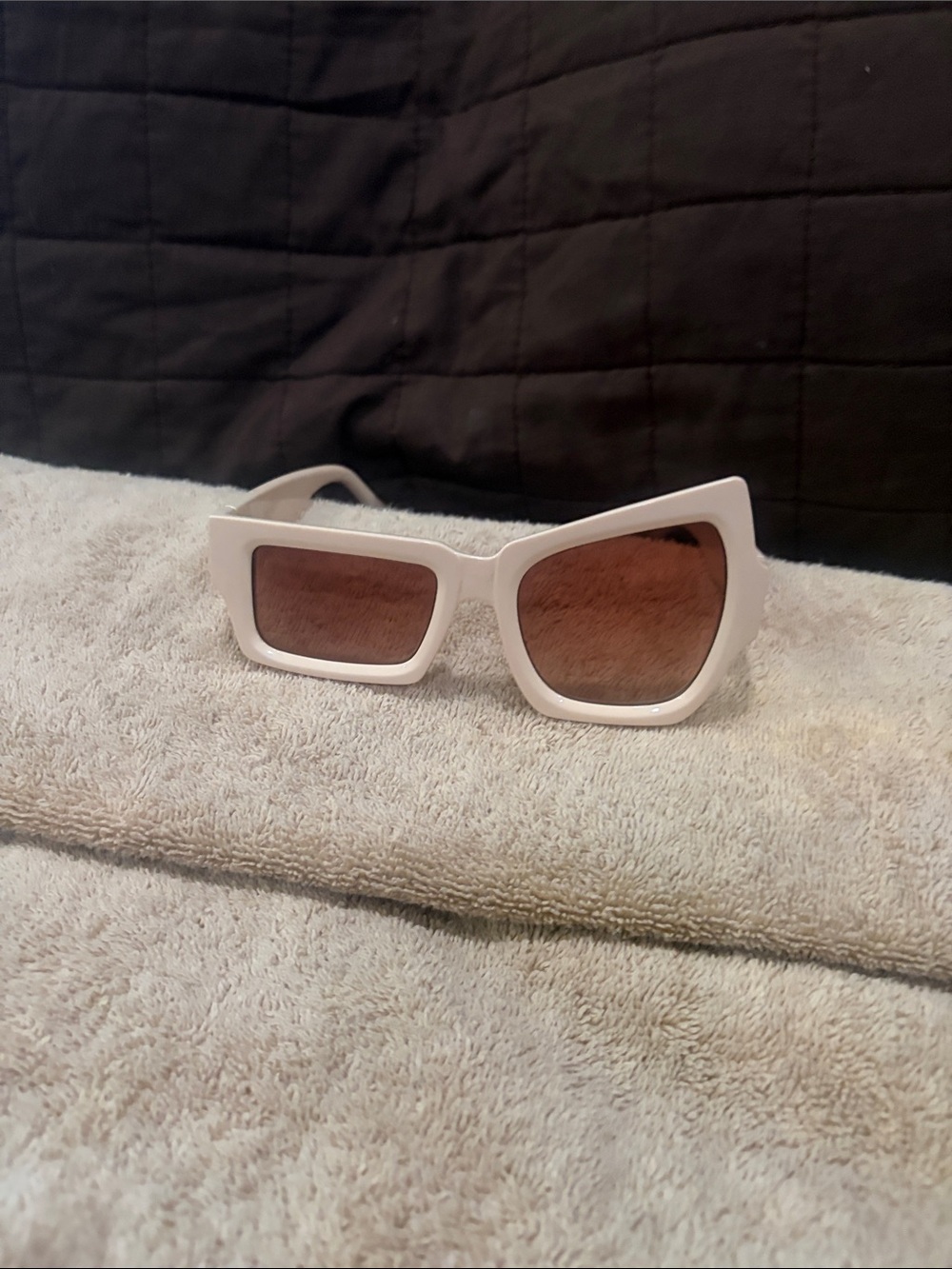 Linda Farrow White Frame Brown Lens Oversized Cat-Eye Sunglasses